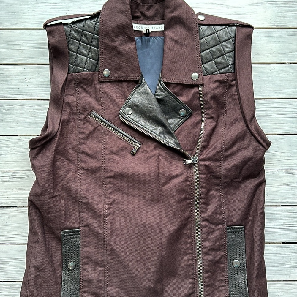Veronica Beard Leather Panel Accent Moto Vest Size 4